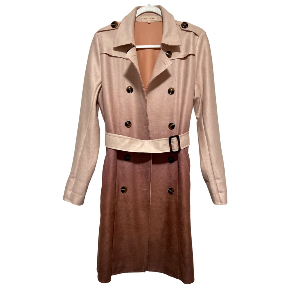 NWOT Solitaire Two-Tone Pink to Brown Trench Coat with Belt